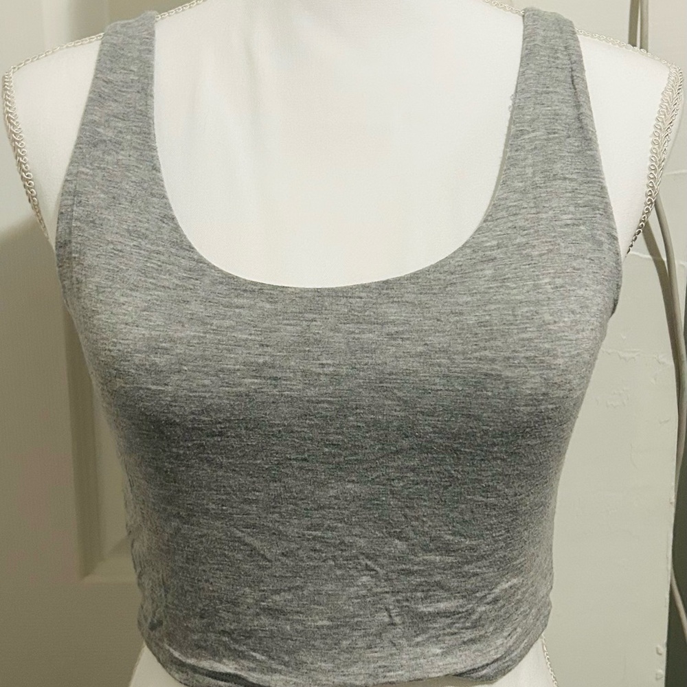 Gray Scoop Neck Crop Tank Top